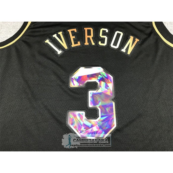 Camiseta Golden Edition Philadelphia 76ers Allen Iverson NO 3 2021-22 Negro